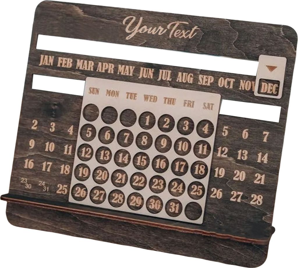 Ewiger Kalender 2025, Tischkalender aus Holz, 12 Monate, Schreibtisch-Schiebekalender für Zuhause, Büro, Schule, Dekoration