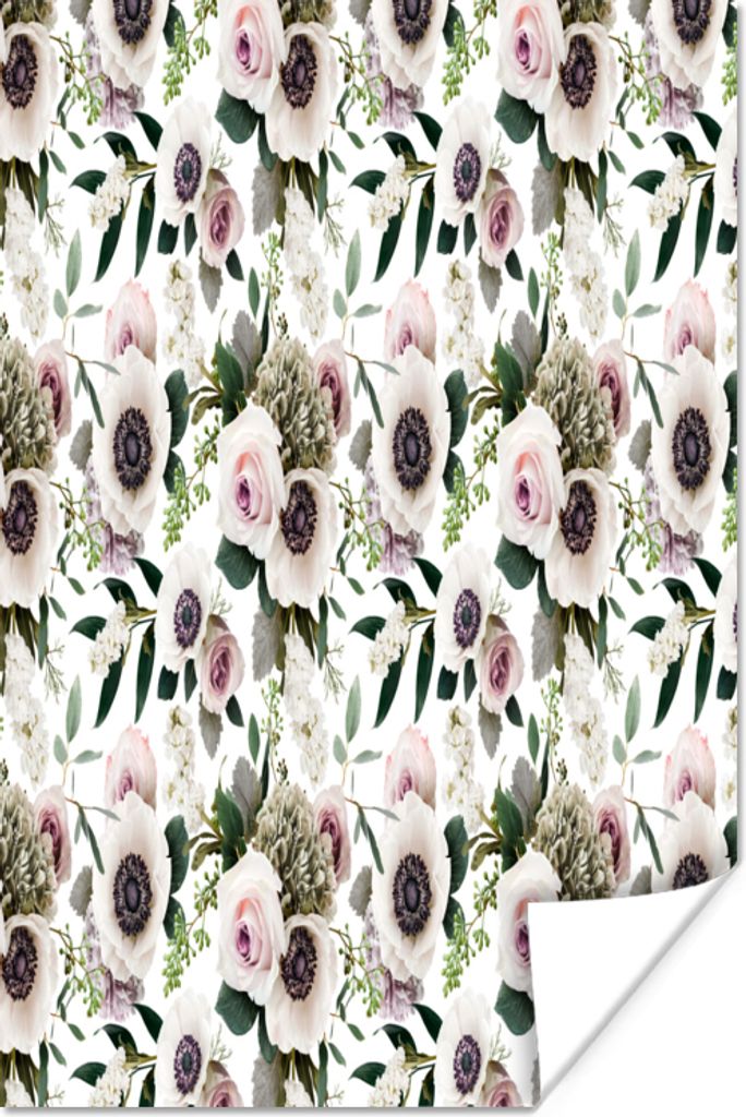 MuchoWow Poster Blumen - Rosen - Muster 60x90 cm - Wanddekoration