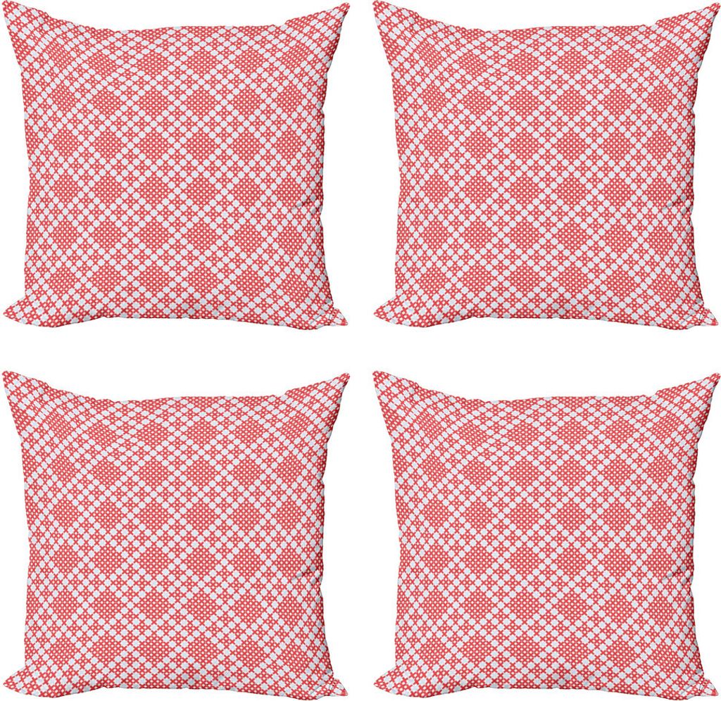ABAKUHAUS Ethnisch Kissenbezug Set (4 Stück), Russische Slavic Stich, Moderner Doppelseitiger Digitaldruck, 45 cm x 45 cm, Weiß und Rot