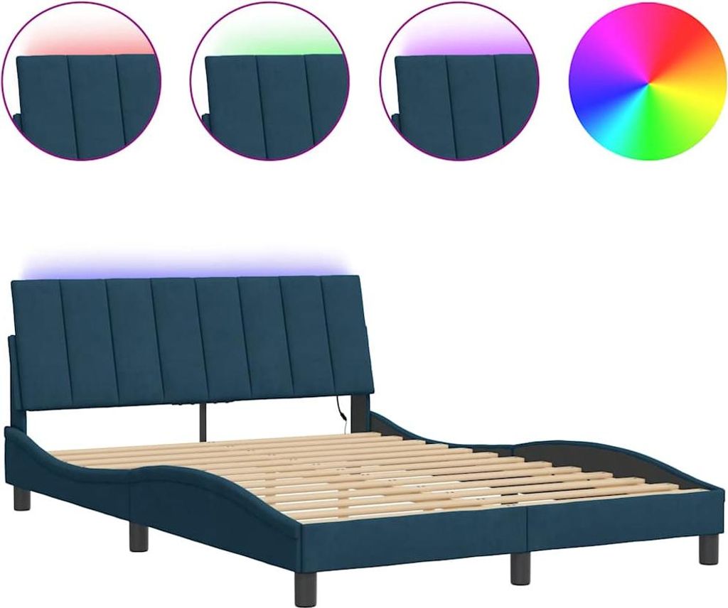 vidaXL Bettgestell mit LED ohne Matratze "Hanko" Blau 140x190 cm Samt