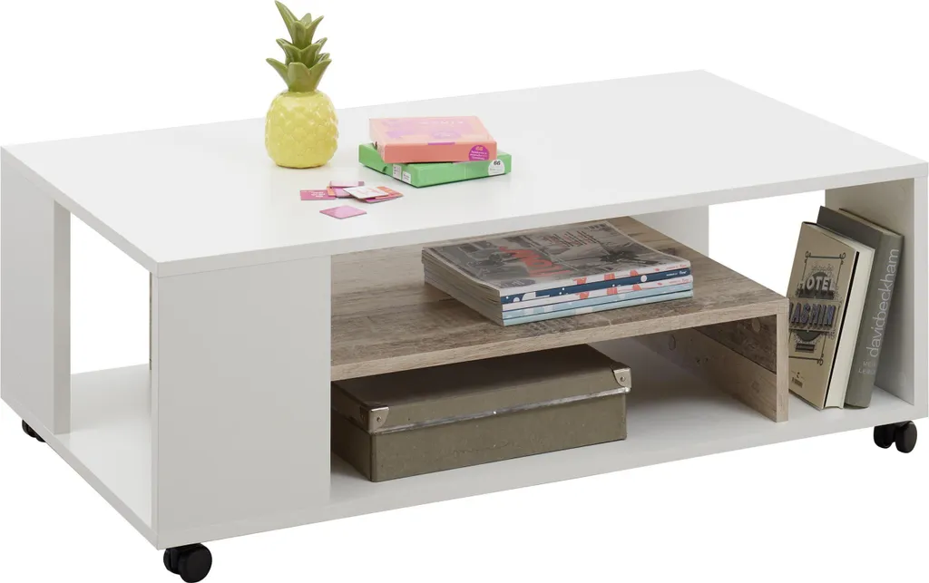 Table basse rectangulaire blanche Bidar de 108cm pour grand salon