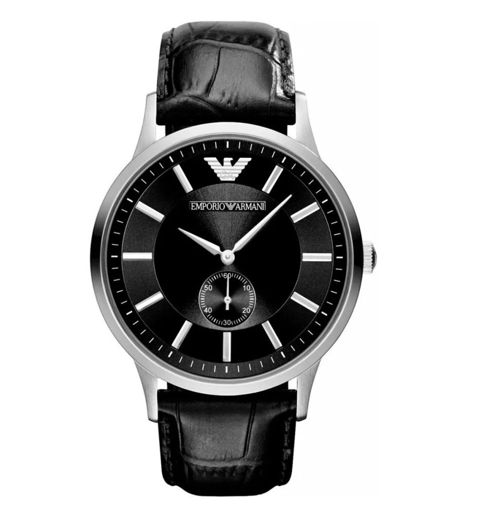 Emporio Armani Herrenuhr AR9100 quarz, schwarzes Zifferblatt, Lederarmband