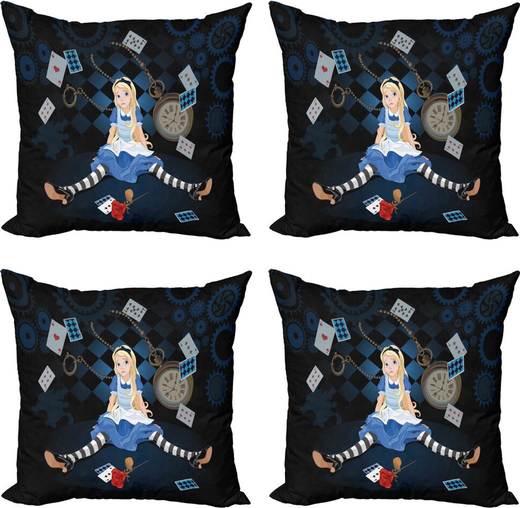 ABAKUHAUS Alice im Wunderland Kissenbezug Set (4 Stück), Rose Blumen, Moderner Doppelseitiger Digitaldruck, 60 cm x 60 cm, Mehrfarbig