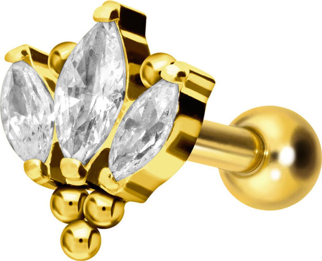 Ohrpiercing Titan Ohrpiercing mit Innengewinde LOTUSBLÜTE + KUGELN Gold Stablänge: 6mm