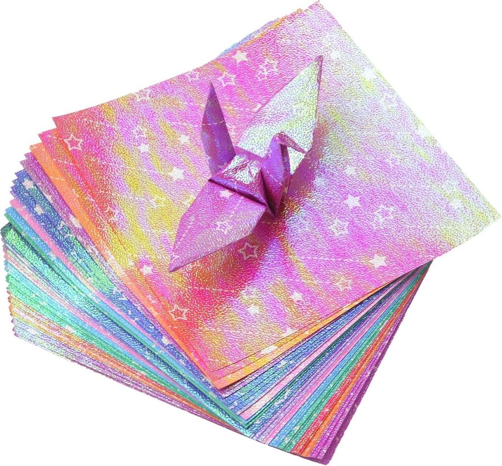 Origami Papier 60 Stück Sterne Quadrat Faltpapier - Bunt Glitzer Blumen Thema - 14,2 cm - DIY Bastel Kunst Zubehör