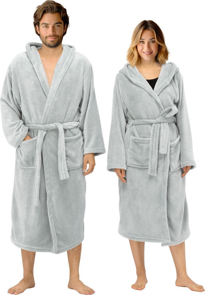 HOMELEVEL Bademantel für Damen und Herren - Flanell Morgenmantel leicht aus Polyester - Sauna Bademäntel - Mikrofaser Saunamantel Robe - Bathrobe