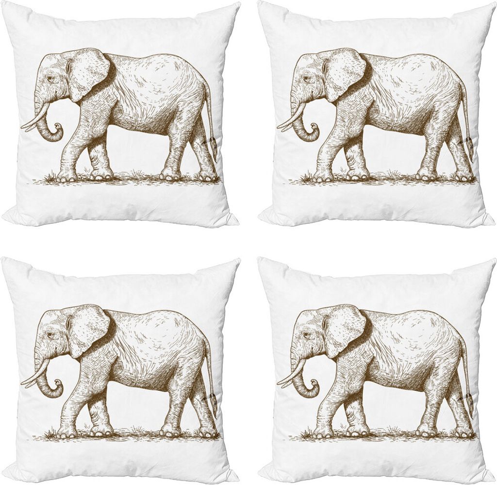 ABAKUHAUS Elefant Kissenbezug Set (4 Stück), Safari Wilde Tiere Kunst, Moderner Doppelseitiger Digitaldruck, 45 cm x 45 cm, Braun weiß