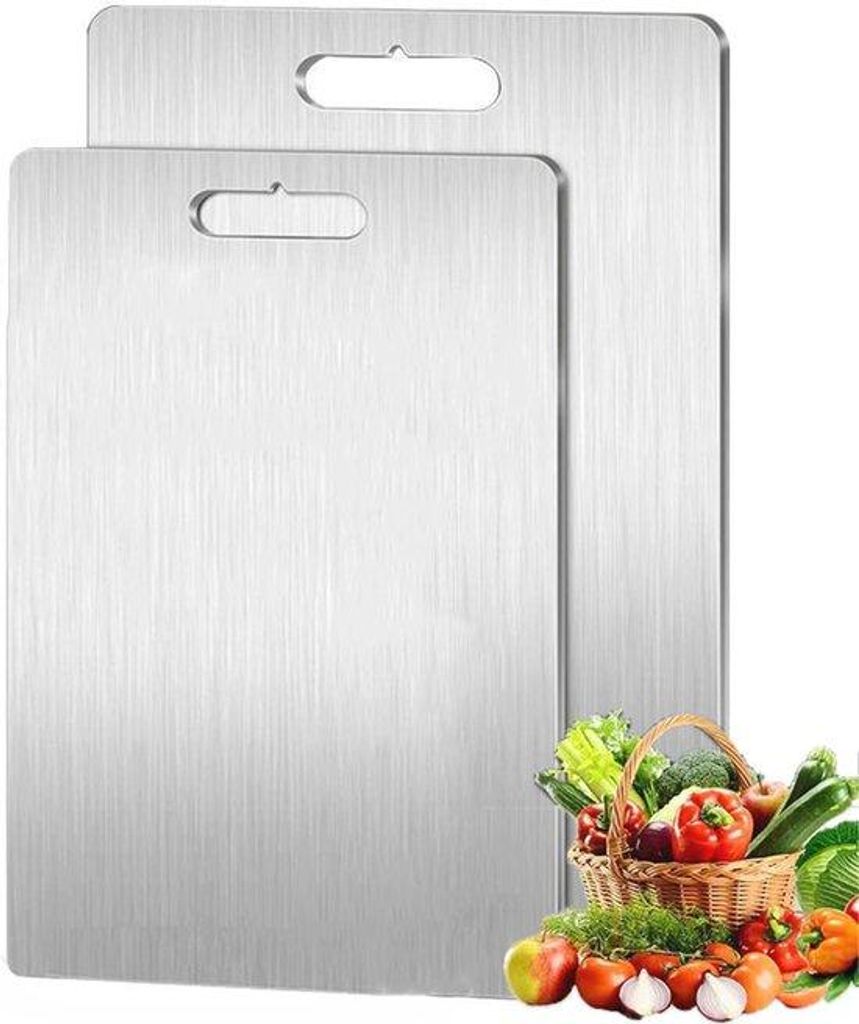 Titanium Schneidebrett 3-teilig, Edelstahl, für Küche und Outdoor, Gemüse, Fleisch