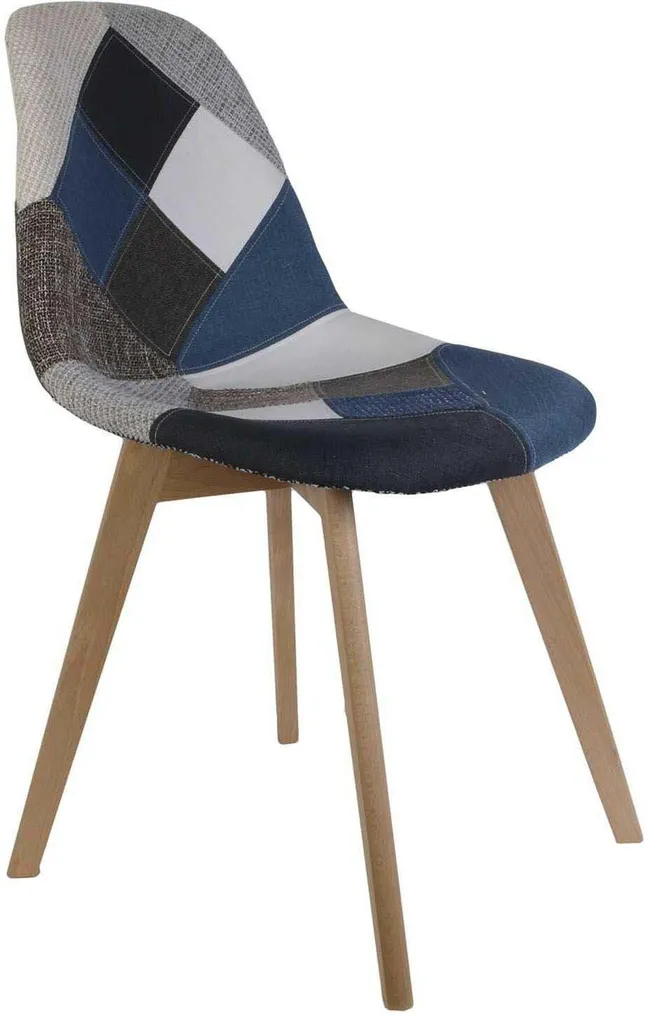 Chaise Patchwork Bleu Gris - Lot de 4 Chaises Design Nordique Confort - 9