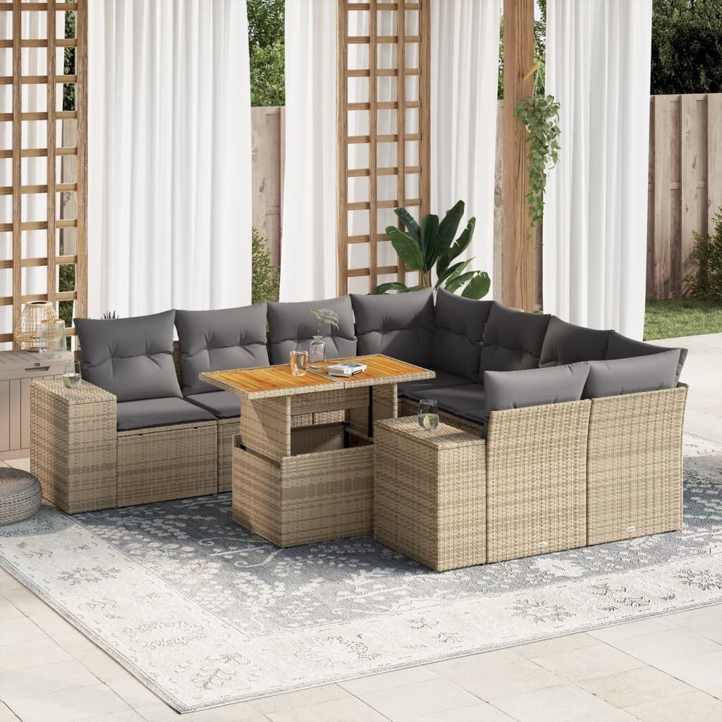 Maison Exclusive - 9-tlg. Garten-Sofagarnitur mit Kissen Beige Poly Rattan