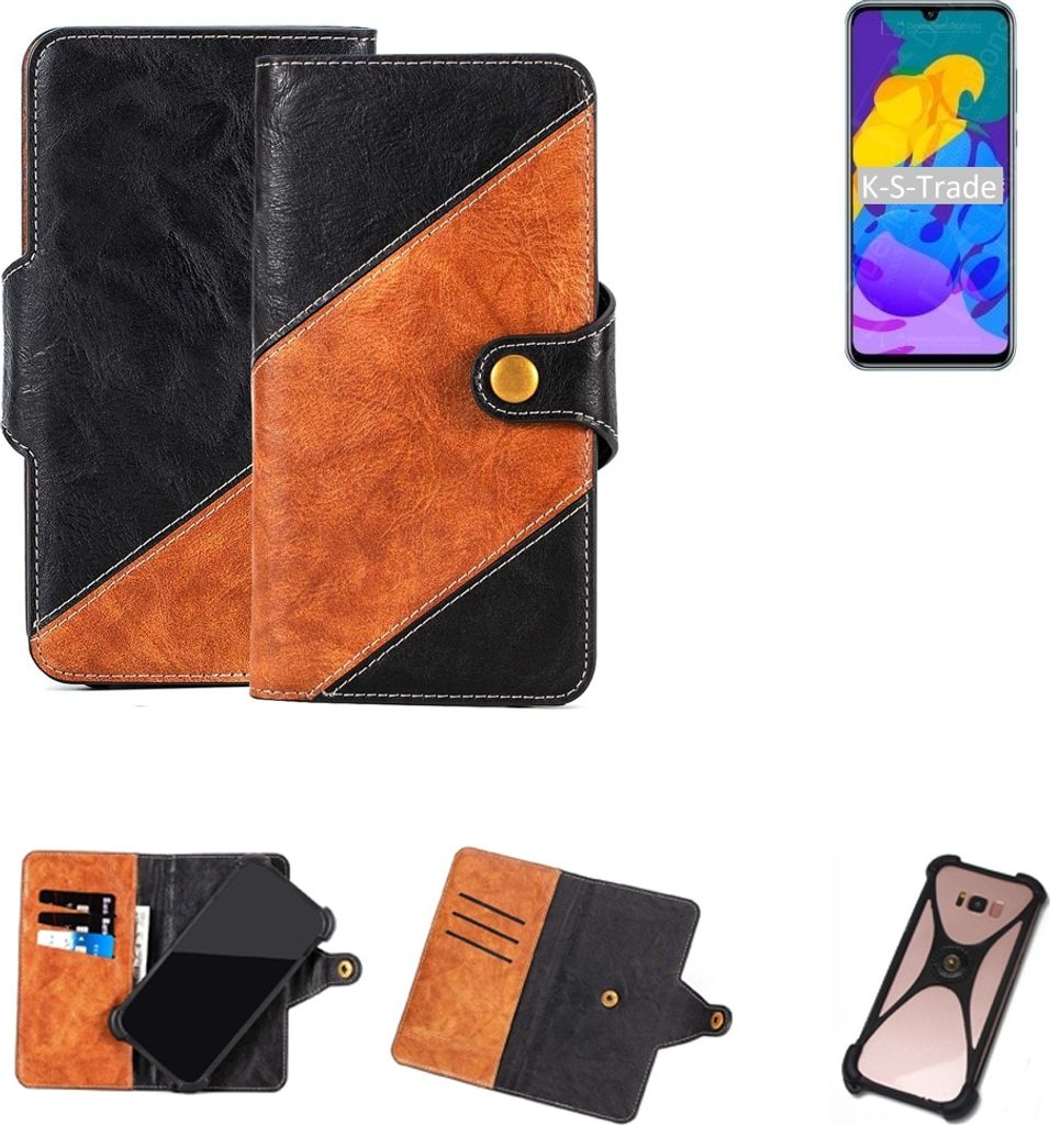 K-S-Trade Handyhülle Schutzhülle Bookstyle Case Wallet-Case kompatibel mit Huawei Honor Play 4T Pro Handy Cover Bumper Klapphülle schwarz hellbraun