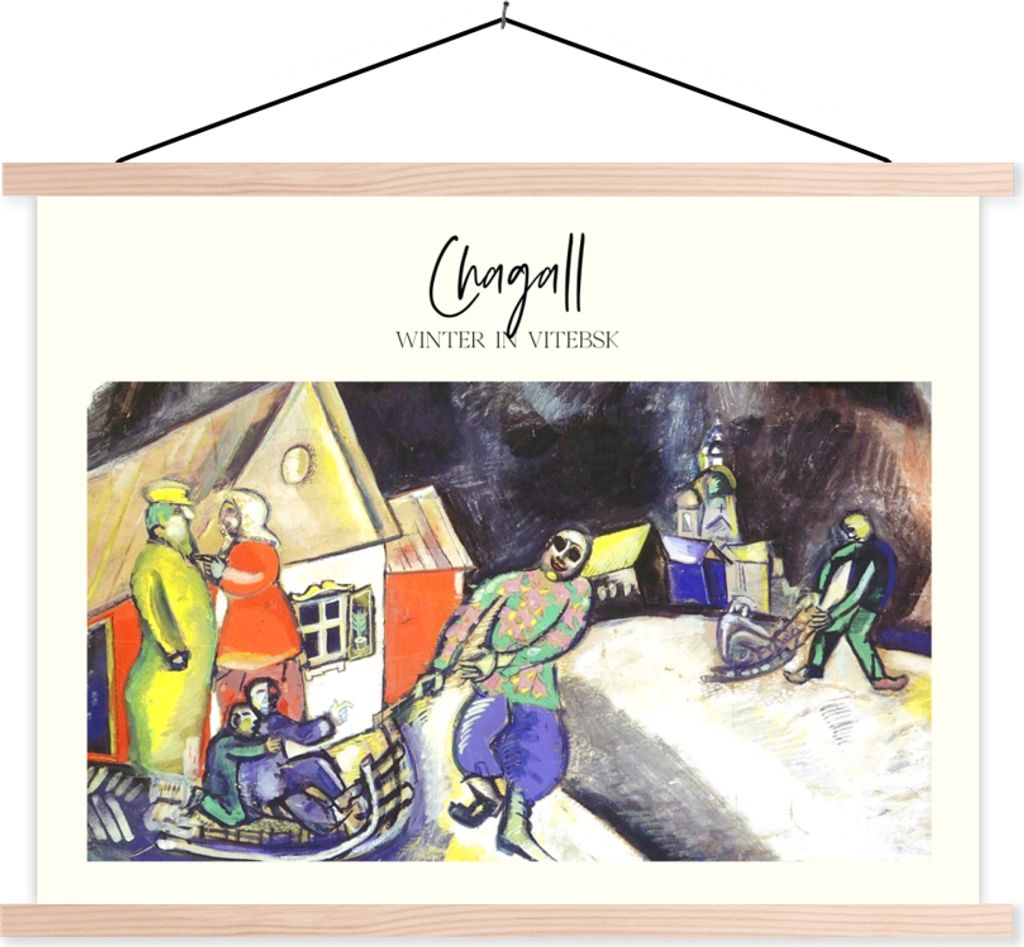 MuchoWow Textilposter Winter in Witebsk - Marc Chagall - Kunst 40x30 cm mit holzfarbenen Rahmen - Bilder