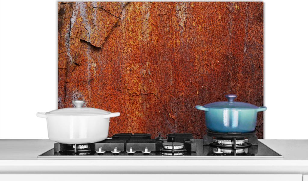 KitchenYeah Spritzschutz Küche - Küchenrückwand - Wandschutz für Herd und Spüle - Industriell - Stahl - Rost 90x60 - Alu-Dibond (Alternativ...