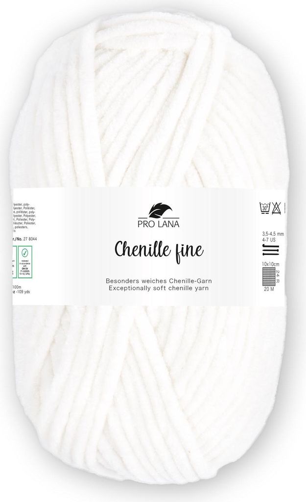 Pro Lana Chenille fine 50 g/100 m 100% Polyester dünnes, weiches Chenillegarn z. Häkeln u. Stridken, 102 natur