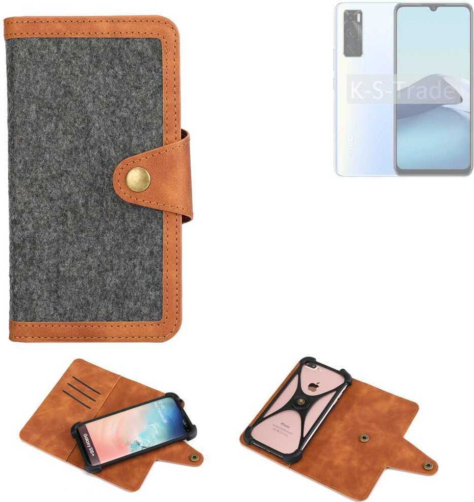K-S-Trade Schutzhülle Handyhülle kompatibel mit Vivo Y70 Filz Hülle Kunst-Leder dunkelgrau braun (1x)