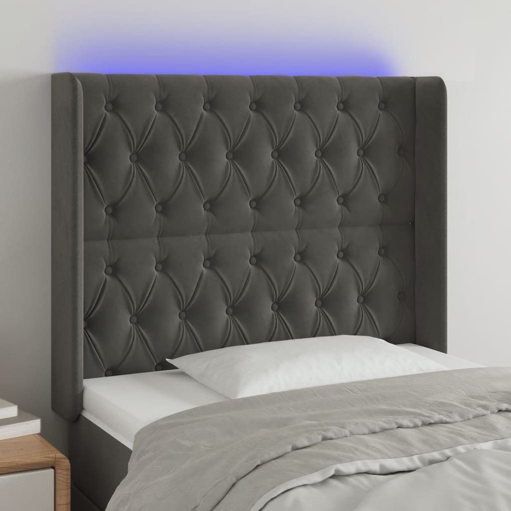 "2026 Promotion" LED Kopfteil - fürs Schlafzimmer - Dunkelgrau 93x16x118/128 cm Samt - Bettkopfteil CC6152