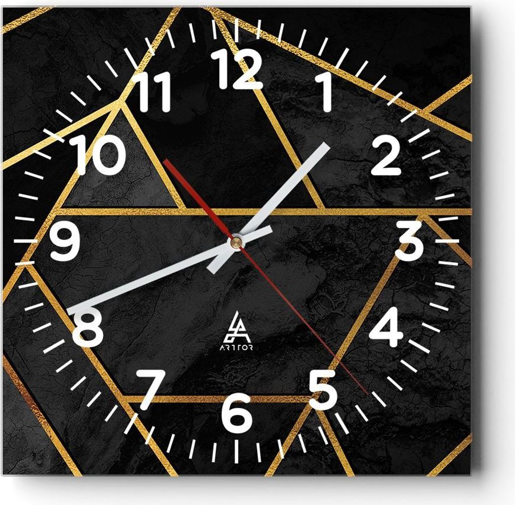 Wanduhr - Quadrat - Glasuhr - Abstraktion Gold Schwarz - 40x40cm - Schleichendes Uhrwerk - Lautlos - zum Aufhängen bereit - Dekoration Modern - Wa...