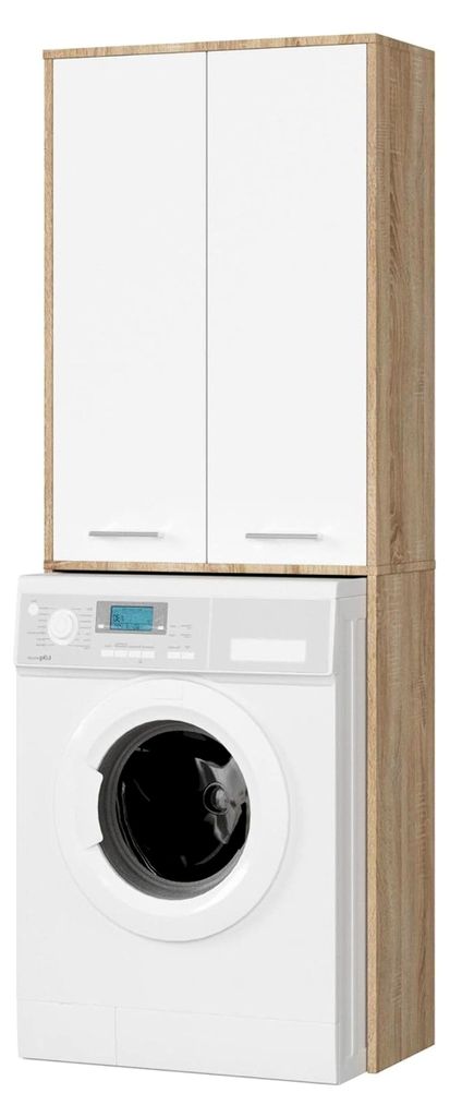Waschmaschinenschränke FIN 180 | B64 x H180 x T30 cm | Umbauschrank mit Ablagefach, 2 Türen und 4 Einlegeböden | Trocknerschrank
