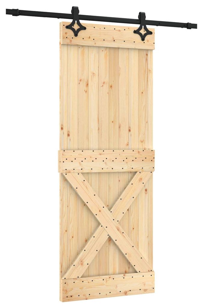 Schiebetür Natürlich und Schwarz 80 x 210 cm Massivkiefer