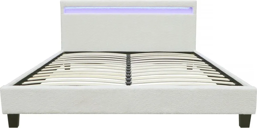 Lit Maria 160x200 bouclette crème avec tête de lit lumineuse LED intégrée