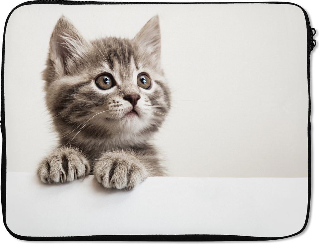 MuchoWow Laptop Hülle 17 Zoll Laptoptasche Katze - Grau - Tiere - Zipper - Schutzabdeckung