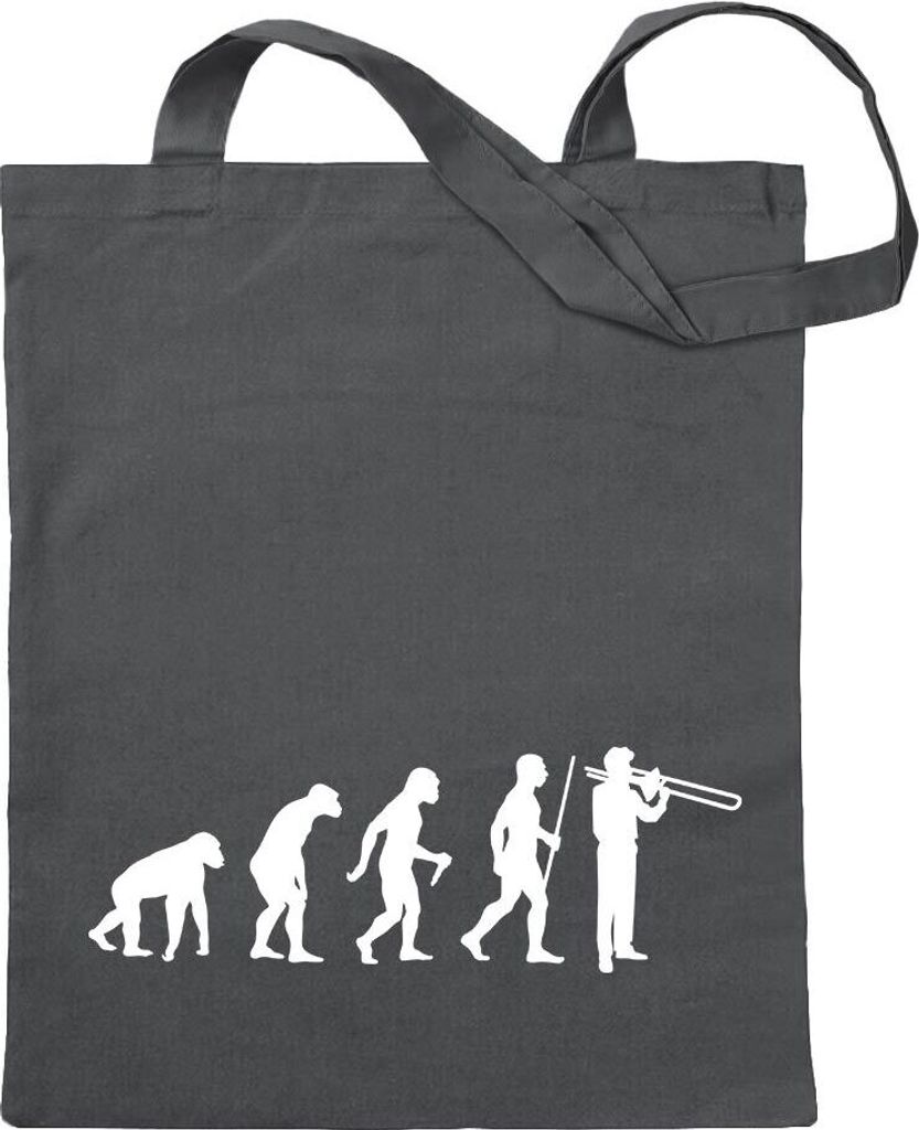 Kiwistar - Baumwolltasche - stahlgrau - Posaune Trompete Evolution - Tragetasche Stoffbeutel Umhängetasche langer Henkel