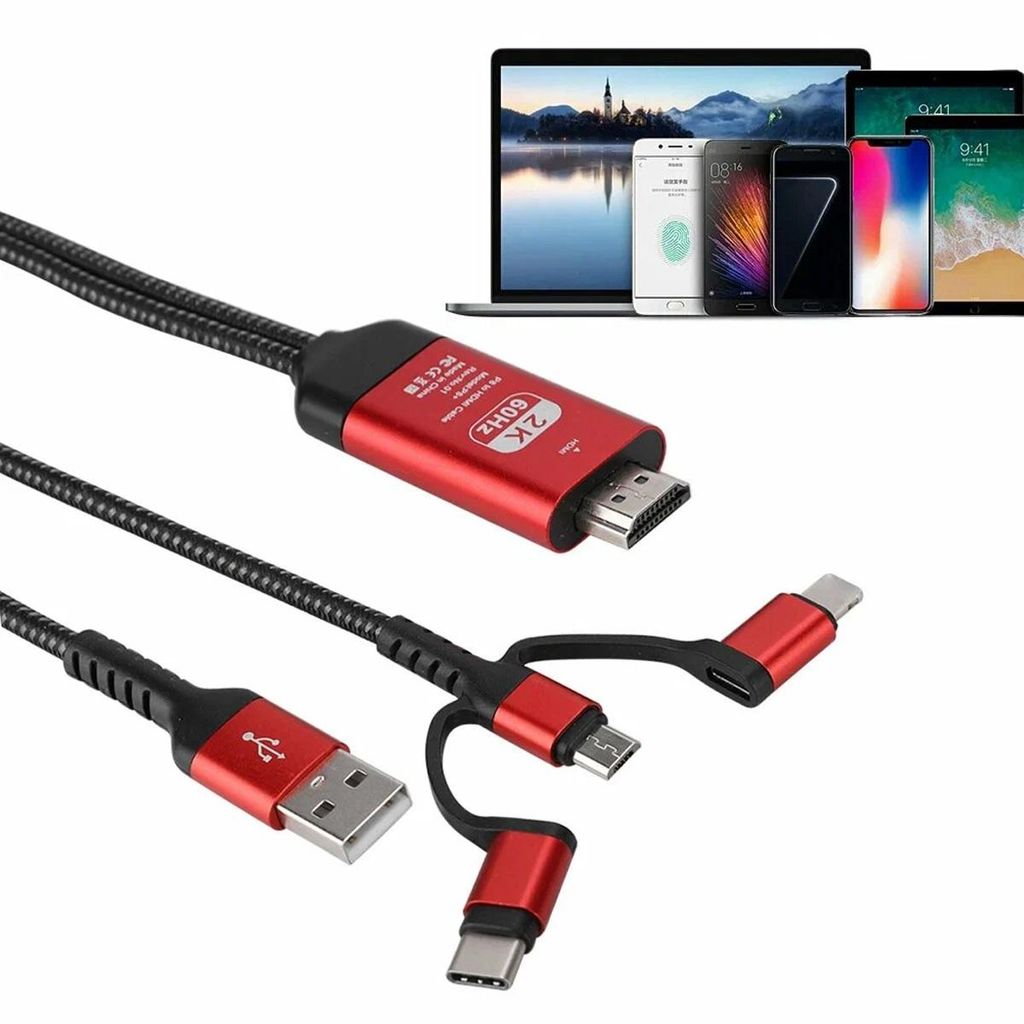 HDMI-Kabel, 3-in-1-Kabel (2 m) mit USB-C-Anschluss auf HD-MHL-Audio-/Videokabel und Micro-USB-Projektion für Verbindung mit Fernseher/Projektor (H...