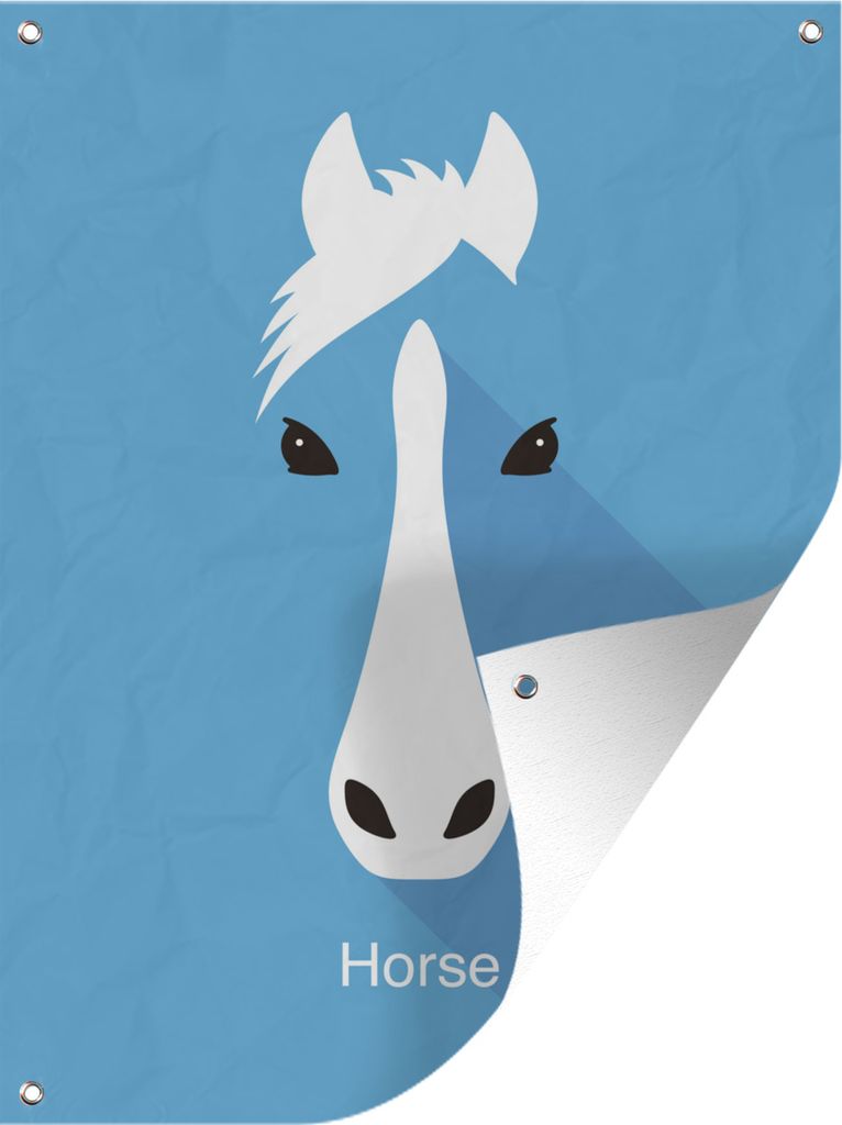 MuchoWow 60x80 cm Outdoor-Poster Gartendeko Sichtschutz Garten Poster für den Garten Porträt - Pferd - Weiß