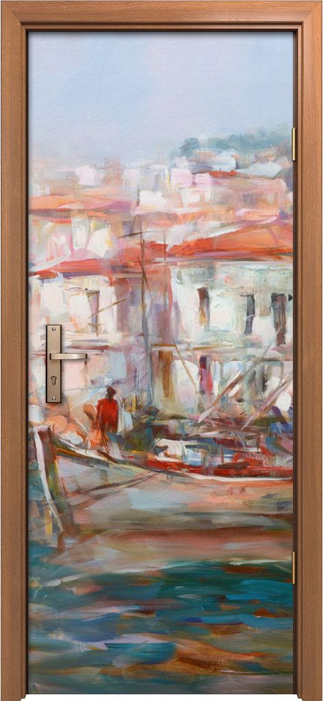Türposter 80x200 cm Türaufkleber Türtapete Türfolie Klebefolie Boote auf der Insel Harbor Malerei