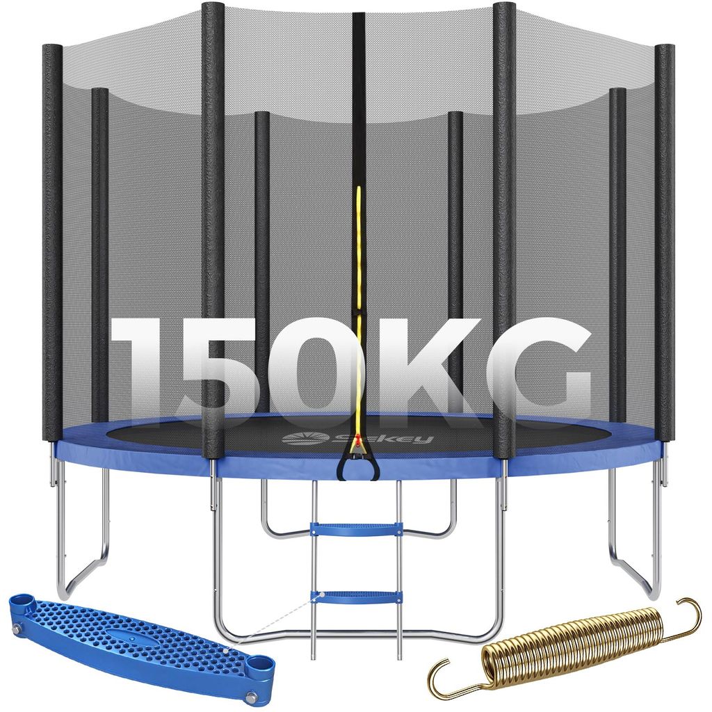 Sekey 366 cm Gartentrampolin mit Sicherheitsnetz und Leiter, Kindertrampolin für Jump Fitness Outdoor Trampolin, Blau