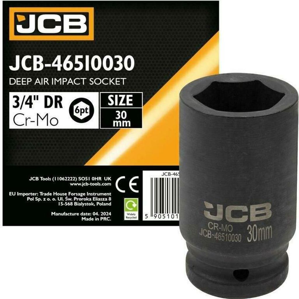 JCB | Steckschlüssel-Einsatz Sechskant, 3/4" 30mm, für Schlagschrauber, Tiefe Schlag Stecknuss, Schlagnuss