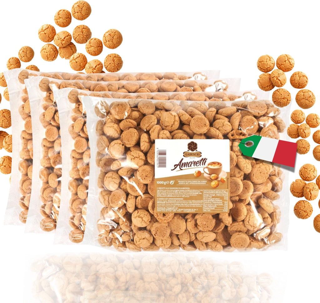 Gadeschi Amaretti (4x 1kg) | italienisches Gebäck aus Aprikosenkernen Kaffeegebäck groß | 4kg Kekse Amaretti