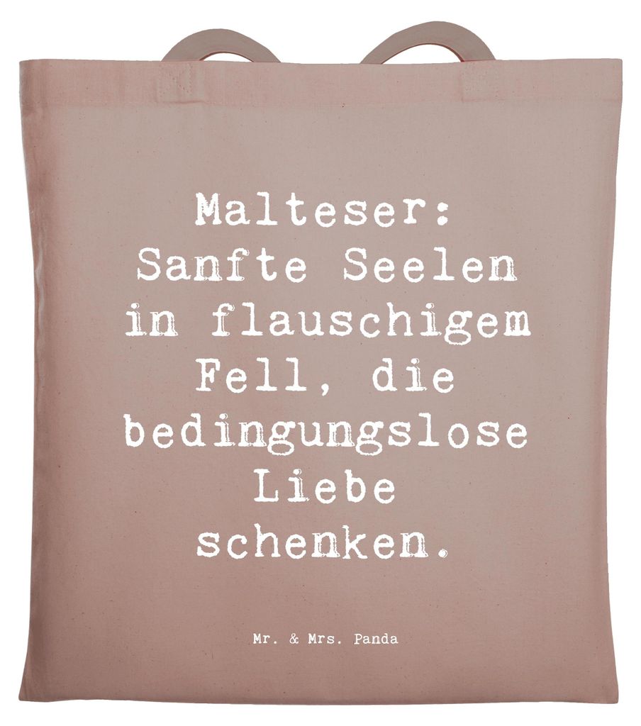 Mr. & Mrs. Panda Tote Bag Spruch Malteser Liebe - Braun Pastell - Geschenk, sanfte Seelen, Hunde mit Herz, Hunderasse, Laptoptasche, Schulbeutel, B...