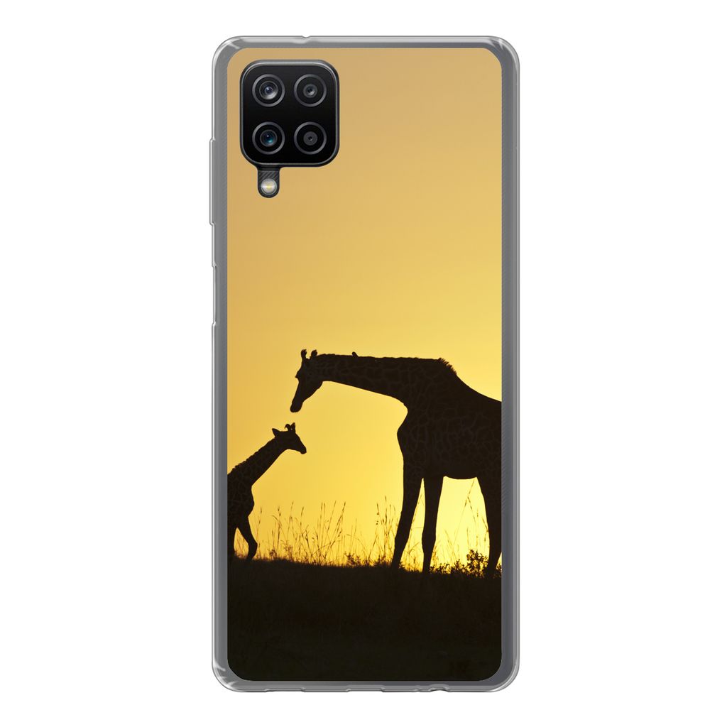 MuchoWow Handyhülle Schutzhülle Hülle für Samsung Galaxy A12 Giraffe - Scherenschnitt - Kalb Silikon Softcase Handy Hülle - Bild