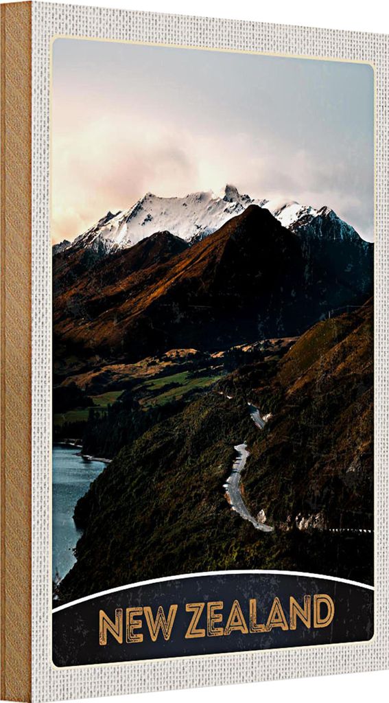 Holzschild Reise 20x30cm Neuseeland Gebirge Insel Stadt Produktbild 