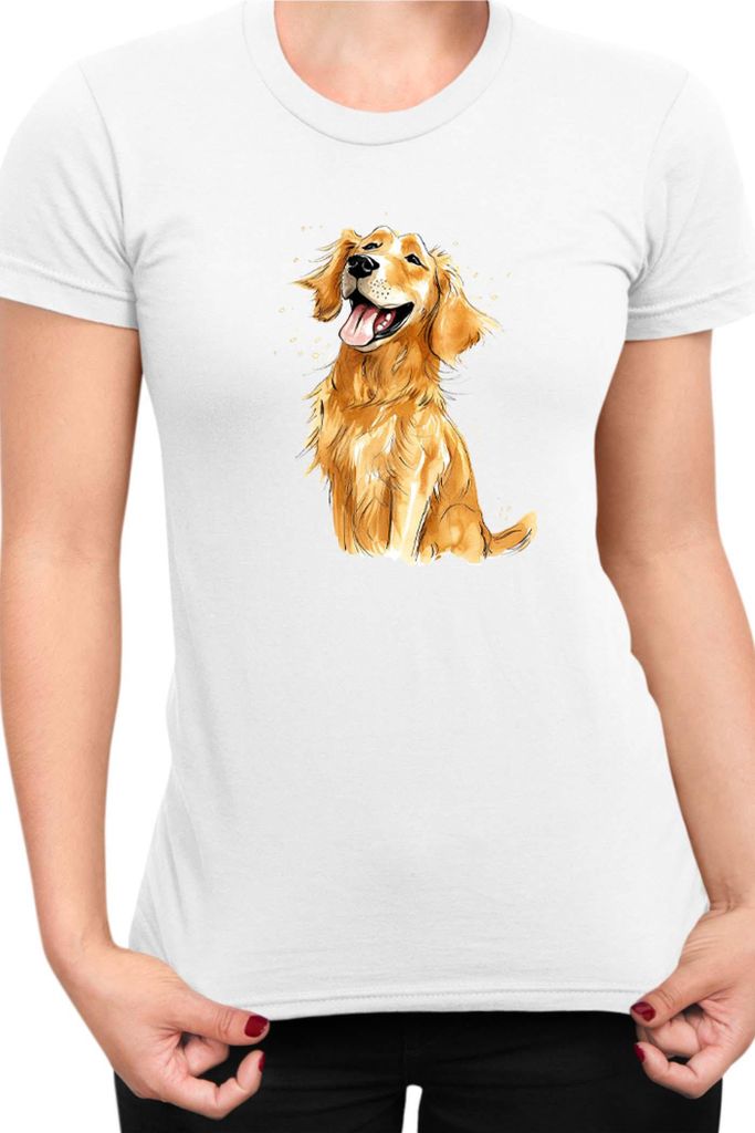 Damen T-Shirt Funny Dogs Breeds Golden Retriever Dog Breed 010, Lady XL / Weiß
