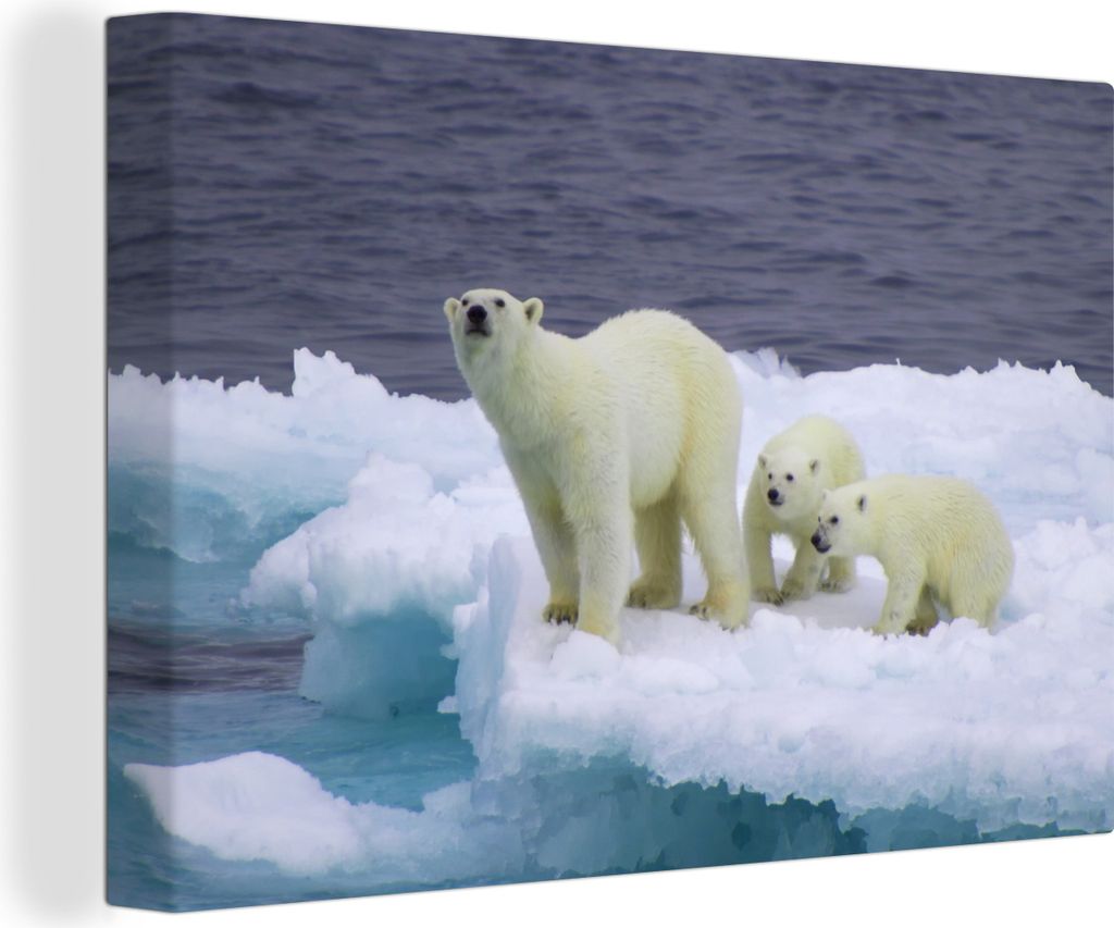 OneMillionCanvasses - Leinwandbilder - 140x90 cm, Eisbär - Kind - Eisberg, Wandbilder Kunstdruck Wanddekoration