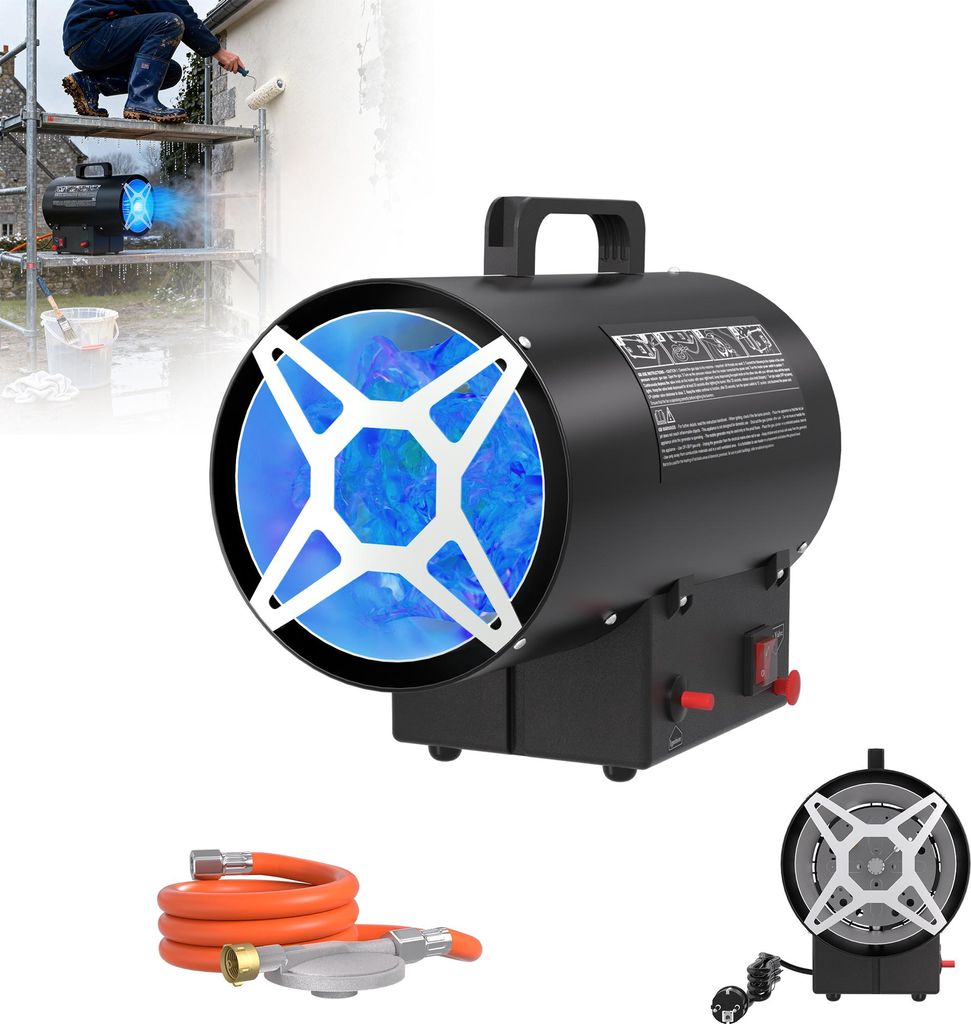 XMTECH 10kW Gasheizgebläse, Gas Heizgerät mit Druckregler und Überhitzungsschutz, Gasheizer für Gasflasche, für Werkstätten, Maschinenwartung...