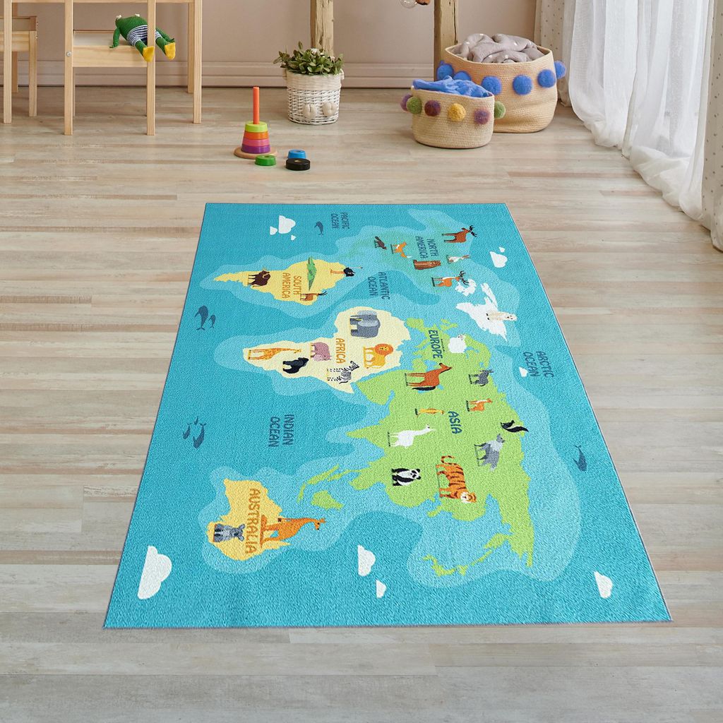 Dywan do pokoju dziecięcego mapa świata zwierzęta i morza w Zdjęcie produktu 