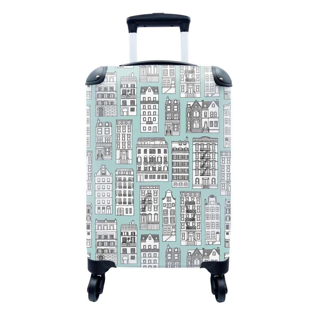 MuchoWow Koffer Handgepäck Trolley Rollkoffer Kleine Reisekoffer mit 4 Rollen - Muster - Häuser - Skandinavisch - Cabin Size < 55x40x23 cm & 55...