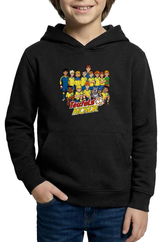 Spreadshirt Teufelskicker Fußballmannschaft Kinder Hoodie, S (5/6 Jahre), Schwarz