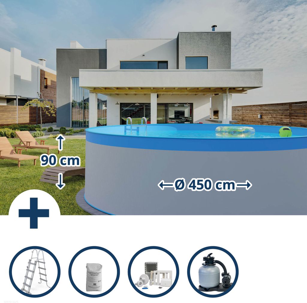 Stahlwandpool Set (5-teilig) hoch rund 450 x 90 cm, Stahl Produktbild 