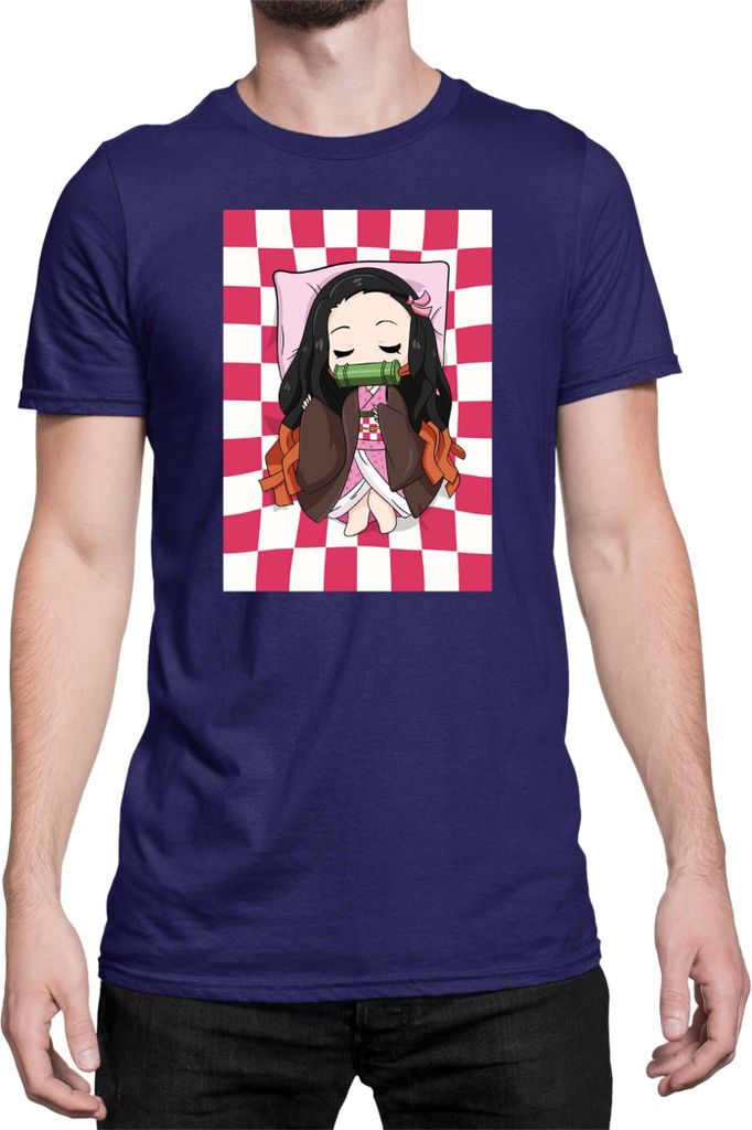 Herren T-Shirt Demon Anime Slayer Kimetsu No Yaiba Nezuko Sleeping, Man S / Dunkelblau