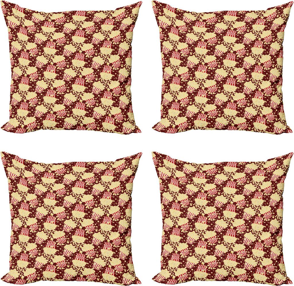 ABAKUHAUS Hobby Kissenbezug Set (4 Stück), Film und Popcorn-Muster, Moderner Doppelseitiger Digitaldruck, 40 cm x 40 cm, Maroon Multicolor