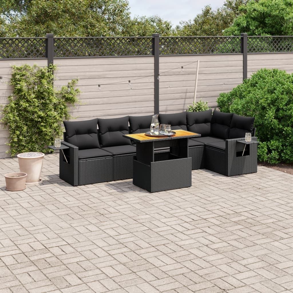 Maison Exclusive - 7-tlg. Garten-Sofagarnitur mit Kissen Schwarz Poly Rattan
