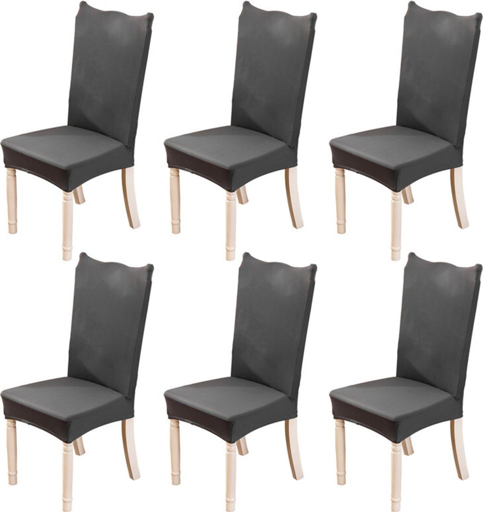 6 PCS Stretch Dining Stuhlbezüge Abnehmbare waschbare Elasthan-Schonbezüge Stuhlschutzbezüge Grau