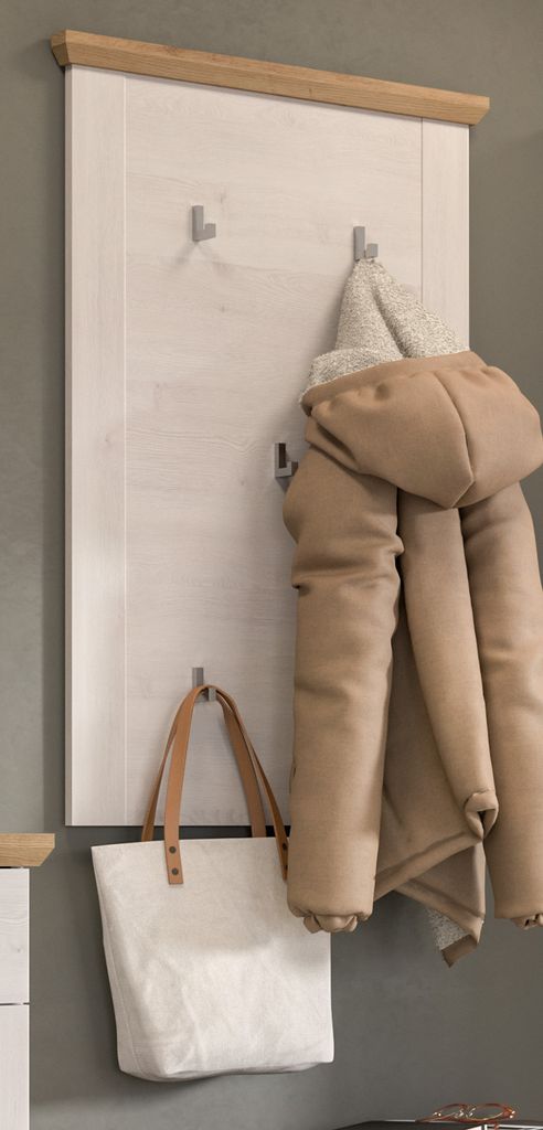 Garderobenpaneel "Mirano" weiß Lärche mit Eiche Artisan Wandgarderobe Landhaus