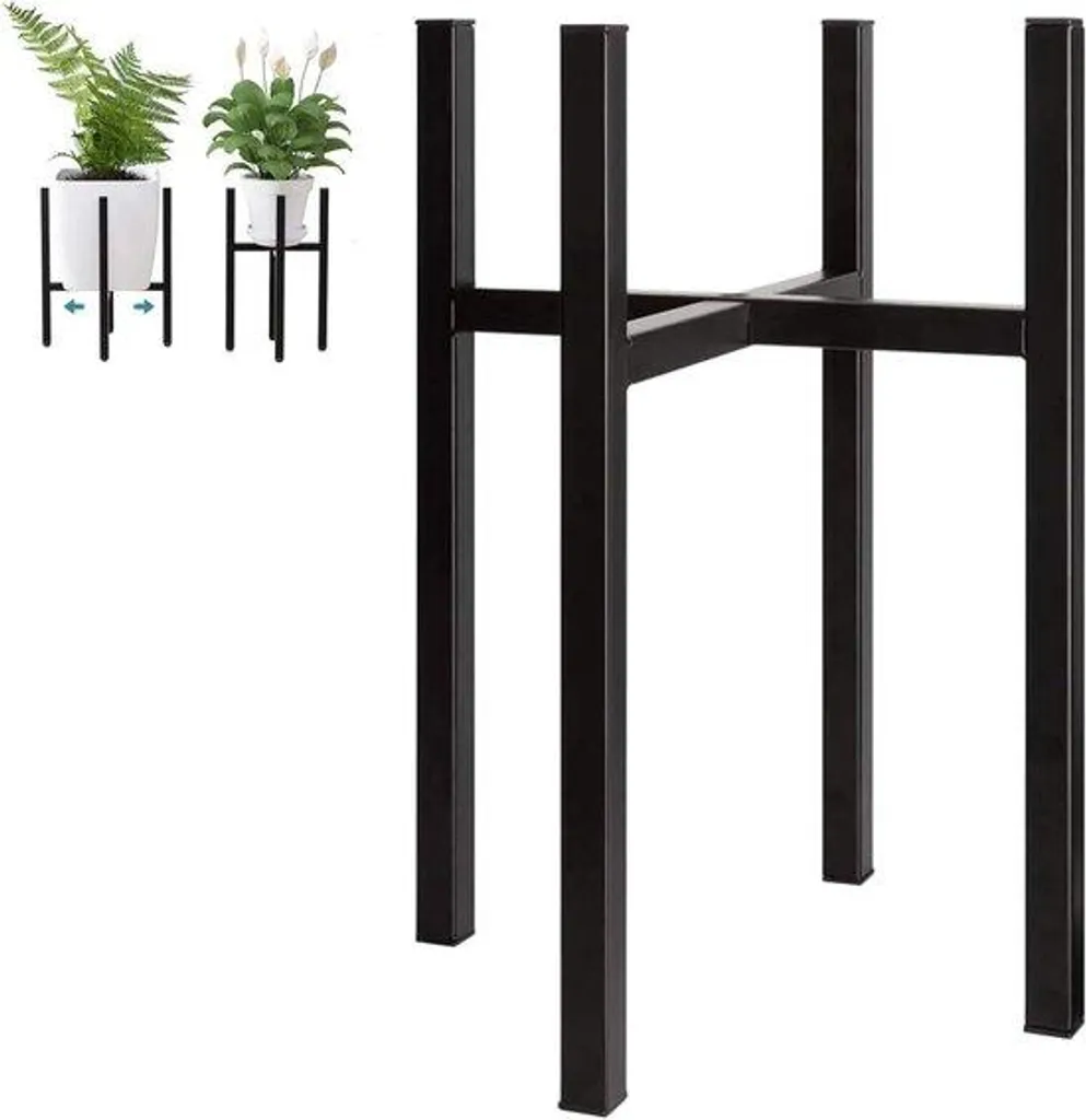 Support à fleurs pour terrasse et intérieur - Métal noir robuste 38cm