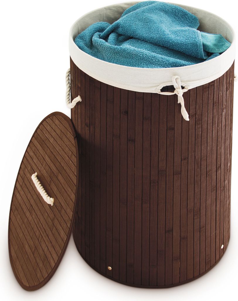 relaxdays 2 x Wäschekorb Bambus rund braun
