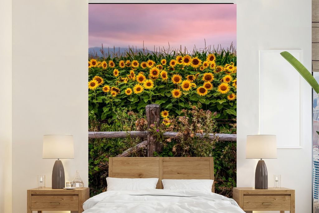 MuchoWow Fototapete für Wohnzimmer oder Schlafzimmer Wandtapete Vinyl Motivtapete Sonnenblume - Blumen - Pflanzen - 200x300 cm - Wanddekorationen